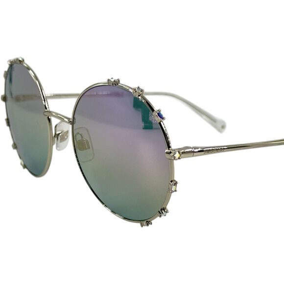 Swarovski SK0289 Womens Round Metal Sunglass 16Z Shiny Palladium 57-20 w Mirror - Picture 2 of 5
